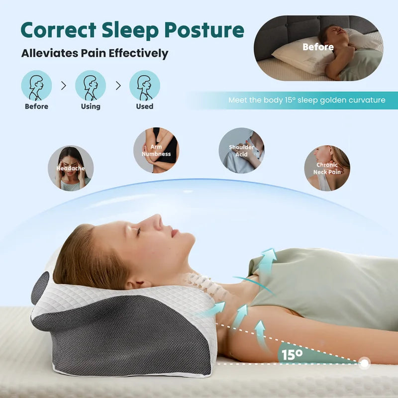 Ergonomic Cervical Neck Pillow with Memory Foam & Cooling Pillowcase