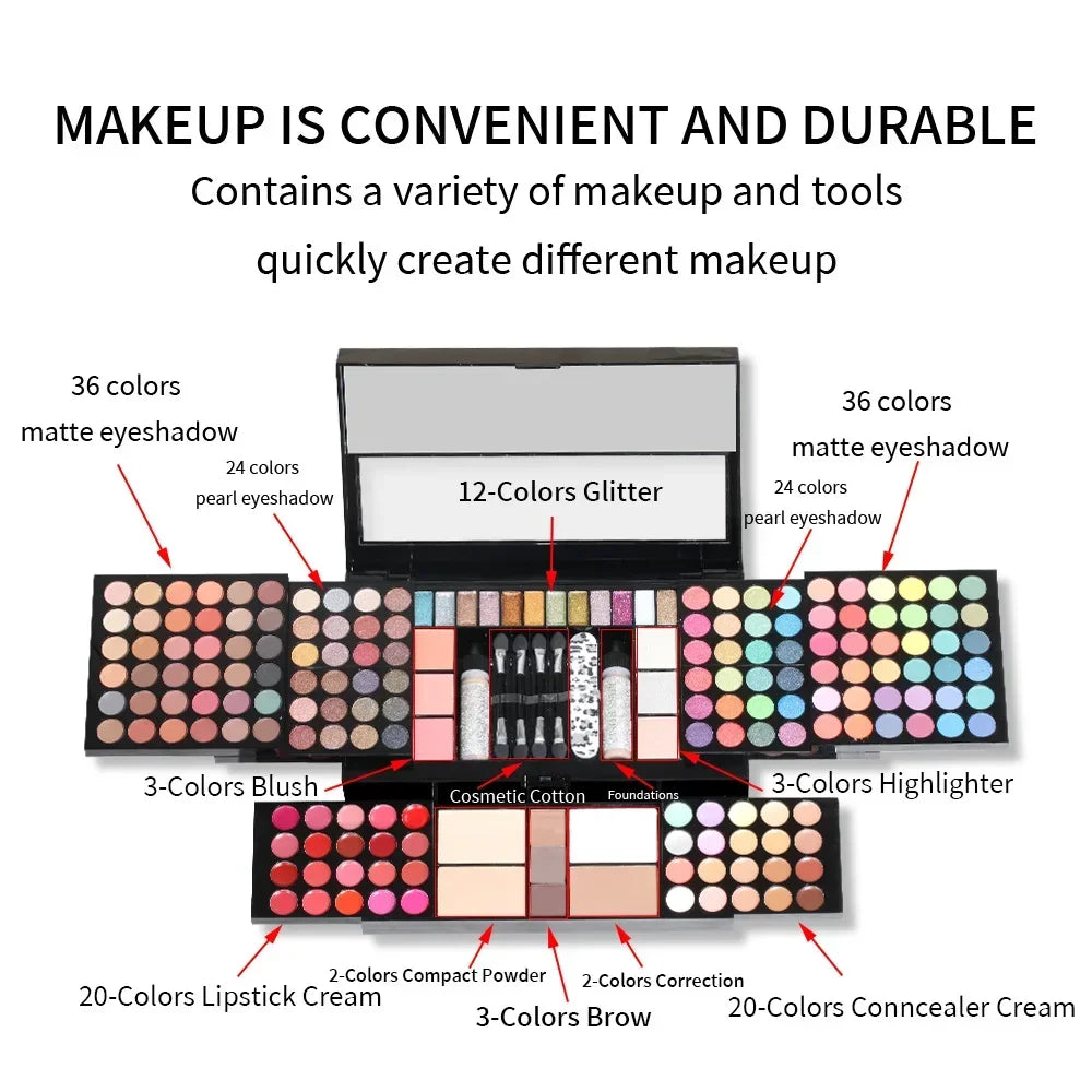 All-in-One Makeup Kit with Eyeshadow, Lipstick, Blush, Concealer & Mirror - Multi-Functional Gift Set