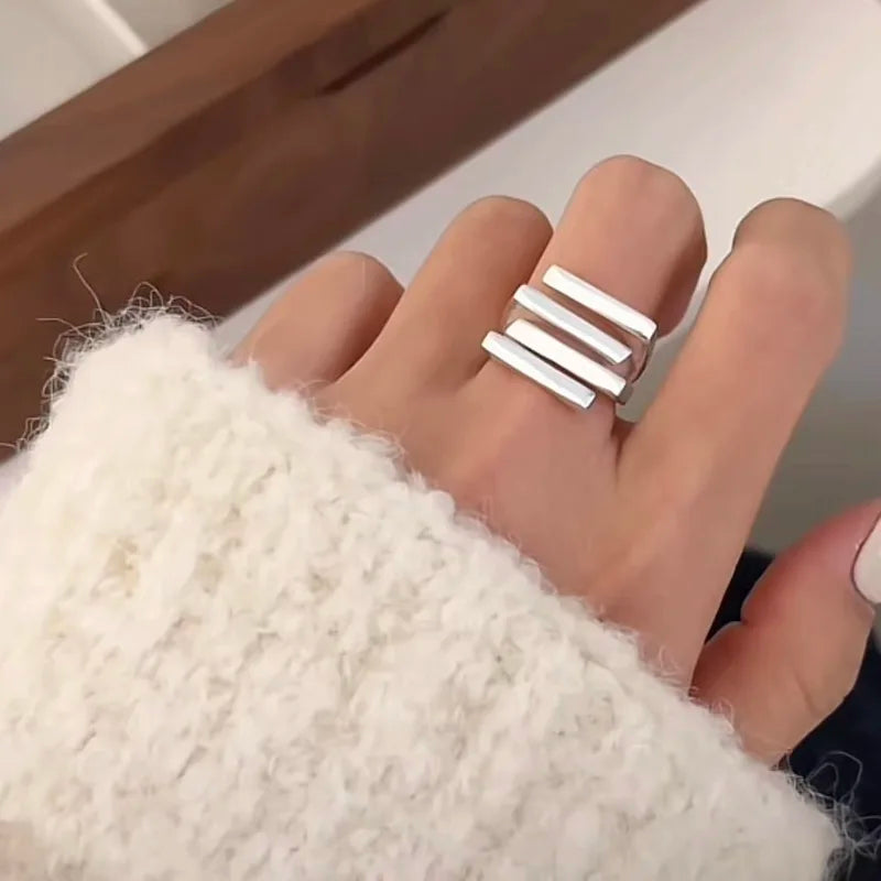 Sterling Silver Geometric Ring for Women Handmade Irregular Retro Gold Zircon
