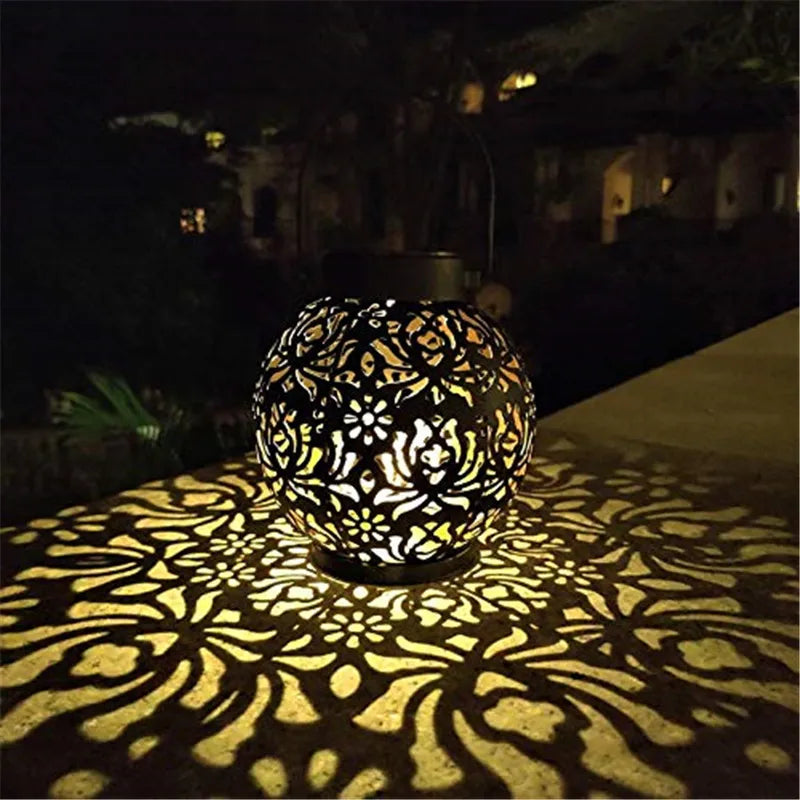 Outdoor Solar Garden Light Iron Art Hanging Landscape LED Projection Lamp Waterproof