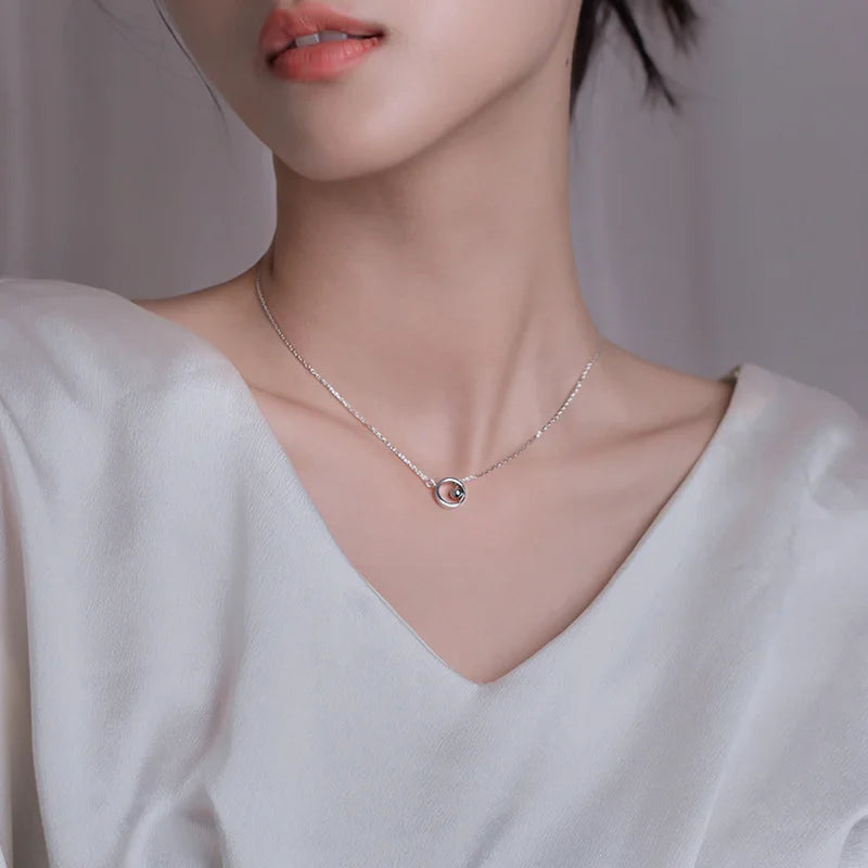 Silver Geometric Beads Circle Pendant Necklace for Women - Tassel Chain Choker Jewelry