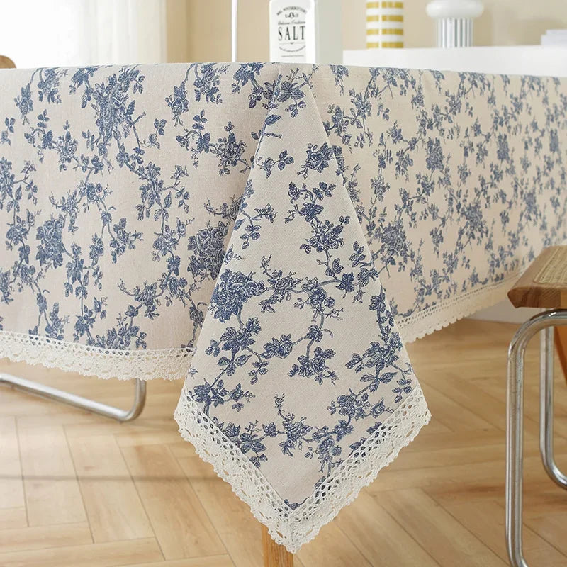 Customizable Floral Tablecloth with Lace Trim - Rectangular Kitchen Dining Cover