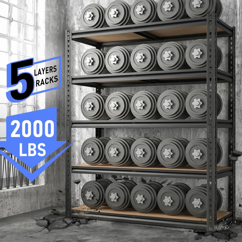 Heavy-Duty Industrial Metal Storage Shelves – Adjustable Garage & Warehouse Shelving Unit, No-Bolt Assembly, 72 Inches High