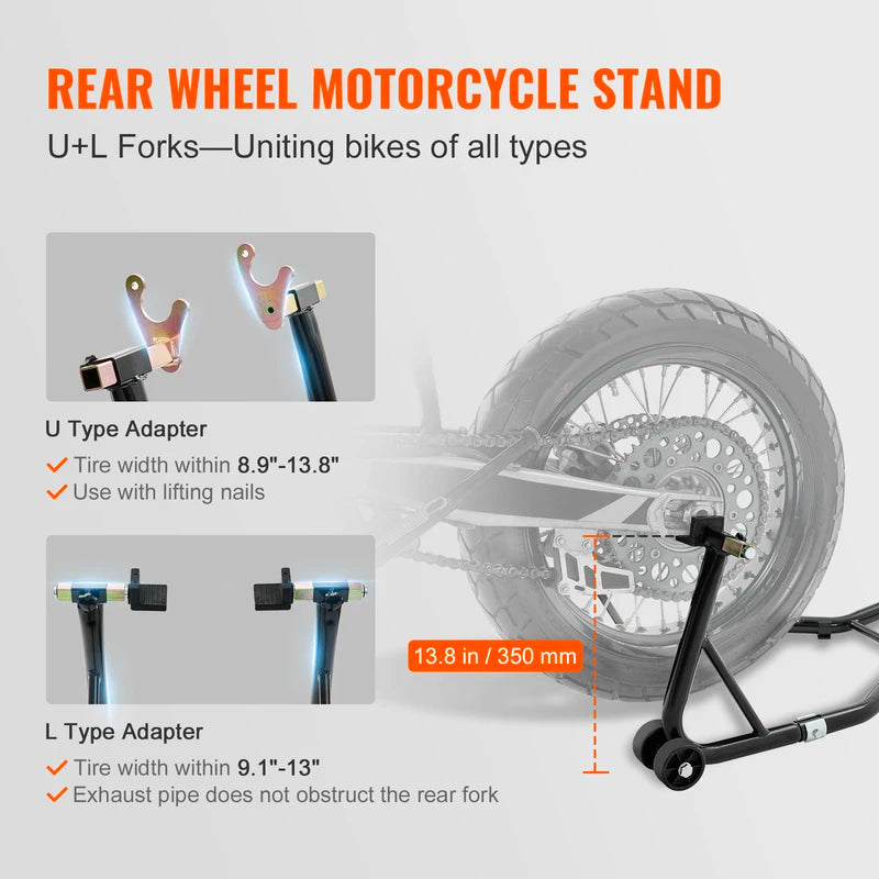 Heavy Duty Motorcycle Stand Lift Combo for Front & Rear Wheels 850lb Capacity