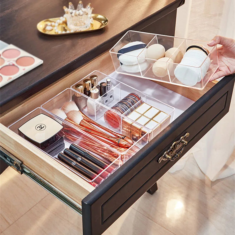 Acrylic Cosmetics Storage Box for Lipstick & Makeup Brushes, Layered Organizer, Desktop Drawer, Clear