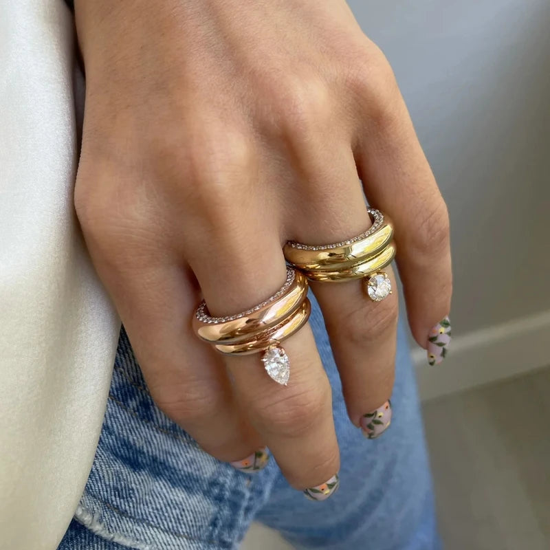 Stainless Steel Floating Zircon Ring for Women - Geometric Vintage Jewelry