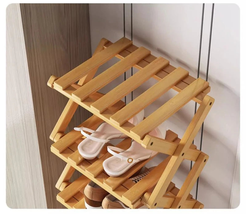 Foldable Bamboo Shoe Rack - Multi-Tier Space Saver for Entryway Storage