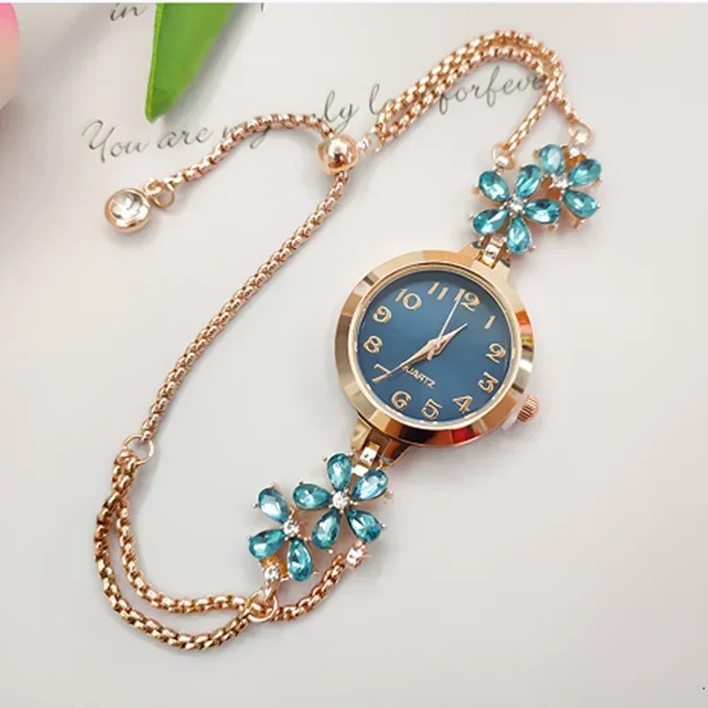 Women Quartz Watch with Strass Dial and Bracelet - Multiple Colors