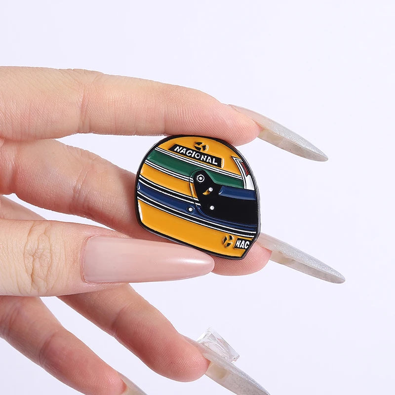Racing Helmet Enamel Lapel Pin - Aryton Senna Motorsport Brooch Gift