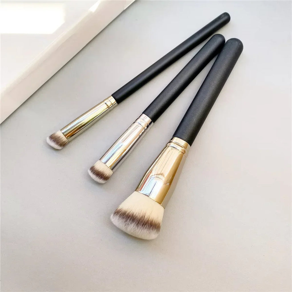 Slanted Foundation Concealer Makeup Brush Set 3 Pcs - Liquid & Cream Application