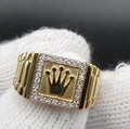 Luxury Men's Zircon Inlaid Gold Ring with Crown Pattern - Multiple Sizes