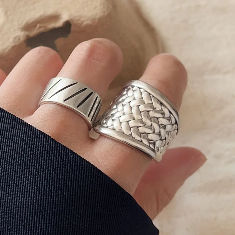 Adjustable Geometric Sterling Silver Rings for Women - Vintage Style Jewelry