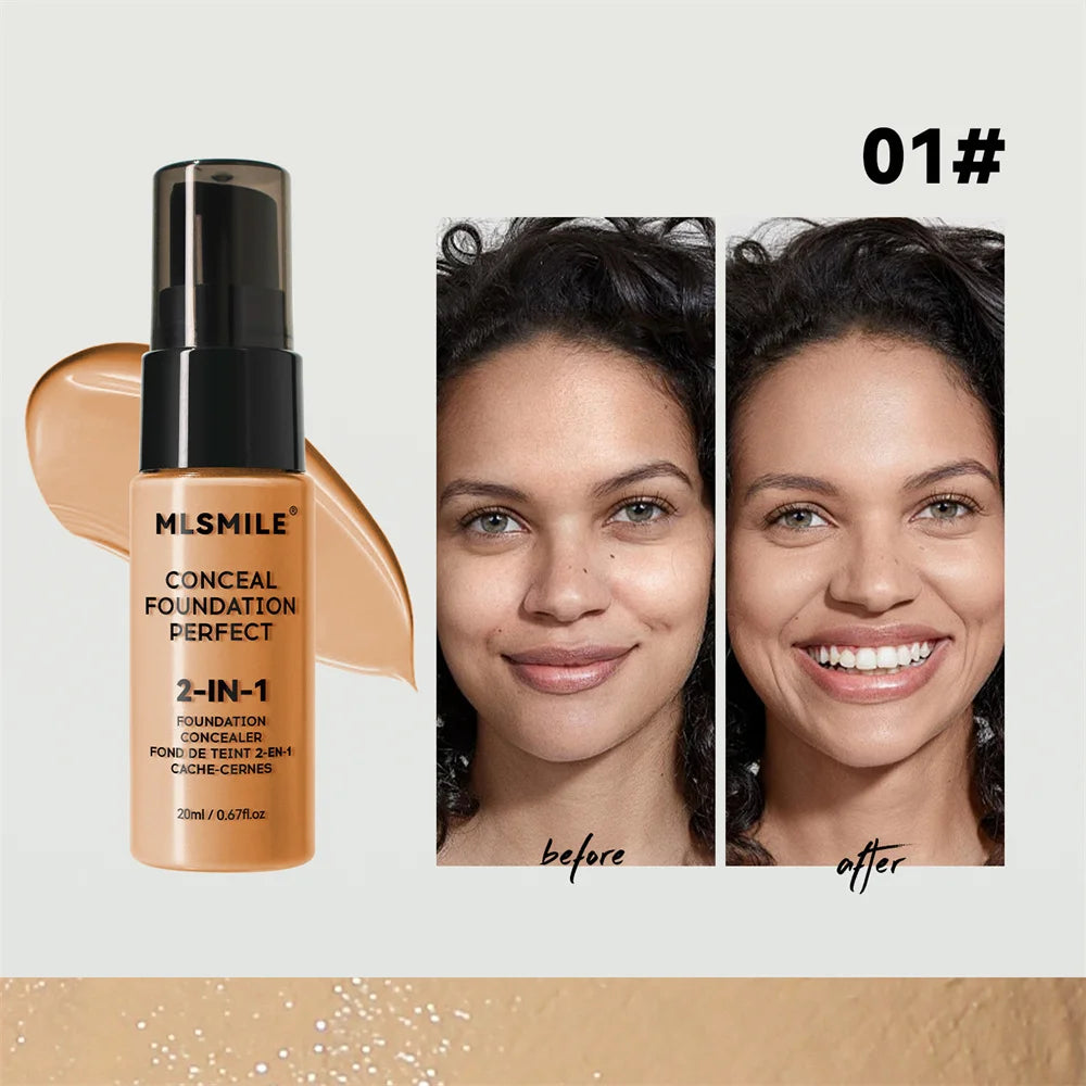 2-in-1 Oil Control Liquid Foundation & Concealer Full Coverage Waterproof Makeup