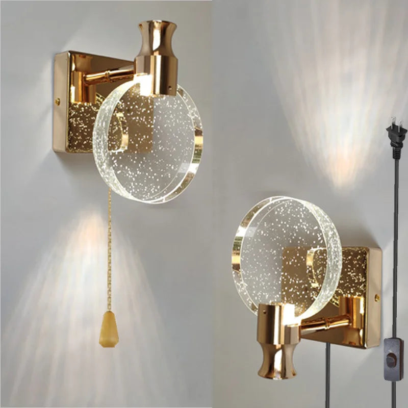Crystal Wall Lamp LED Modern Lighting Fixture with Glass and Gold Finish