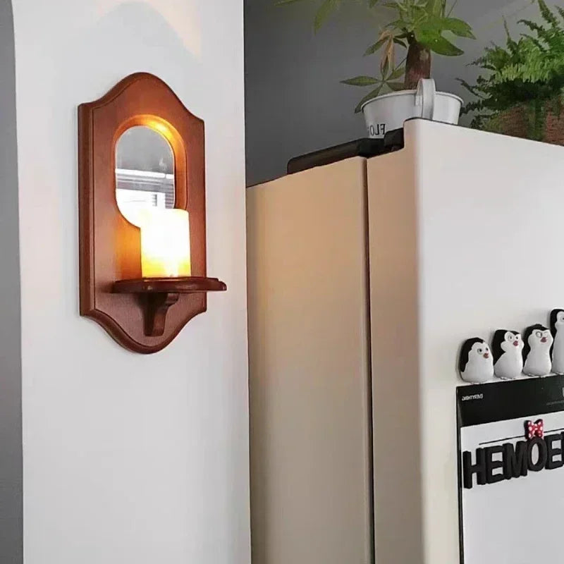 Vintage Wall Mirror with Wooden Aromatherapy Candle Holder and Shelf
