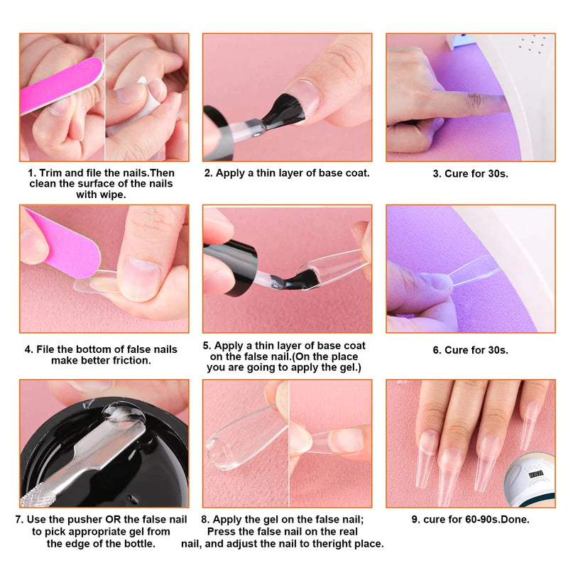 Clear Nail Glue Gel for Tips & Rhinestones - Strong Adhesive with No Wipe Finish