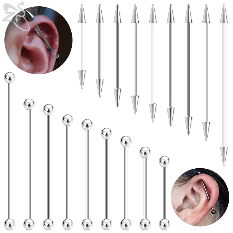 Industrial Barbell Earrings 316L Surgical Steel Spike Long Ear Helix Cartilage Jewelry