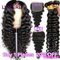 Deep Wave Human Hair Bundles with Closure - Wavy Curly Weave Extensions