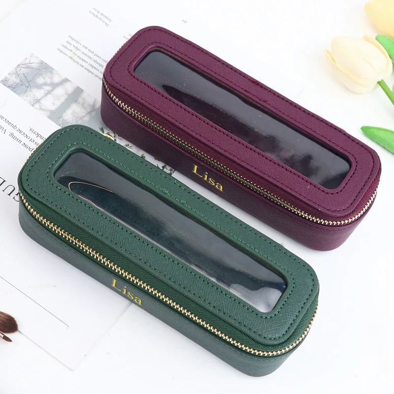 Customized PU Leather Transparent Makeup Brush Bag Portable Storage Organizer