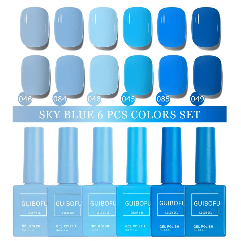 6-Pack 15ml Gel Nail Polish Set Semi-Permanent UV Varnish for Manicure & Nail Art