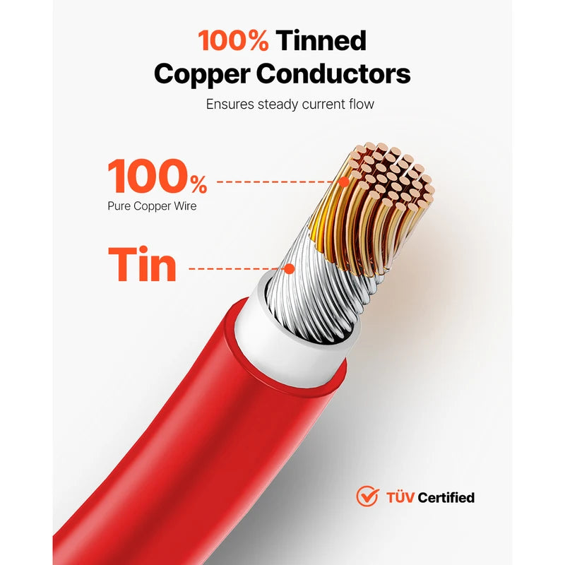 100FT Solar Panel Extension Cable 10AWG Waterproof for Home RV Solar Systems