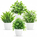 Mini Artificial Potted Plants Set - Indoor Outdoor Decorative Bonsai, Green 4-Pack