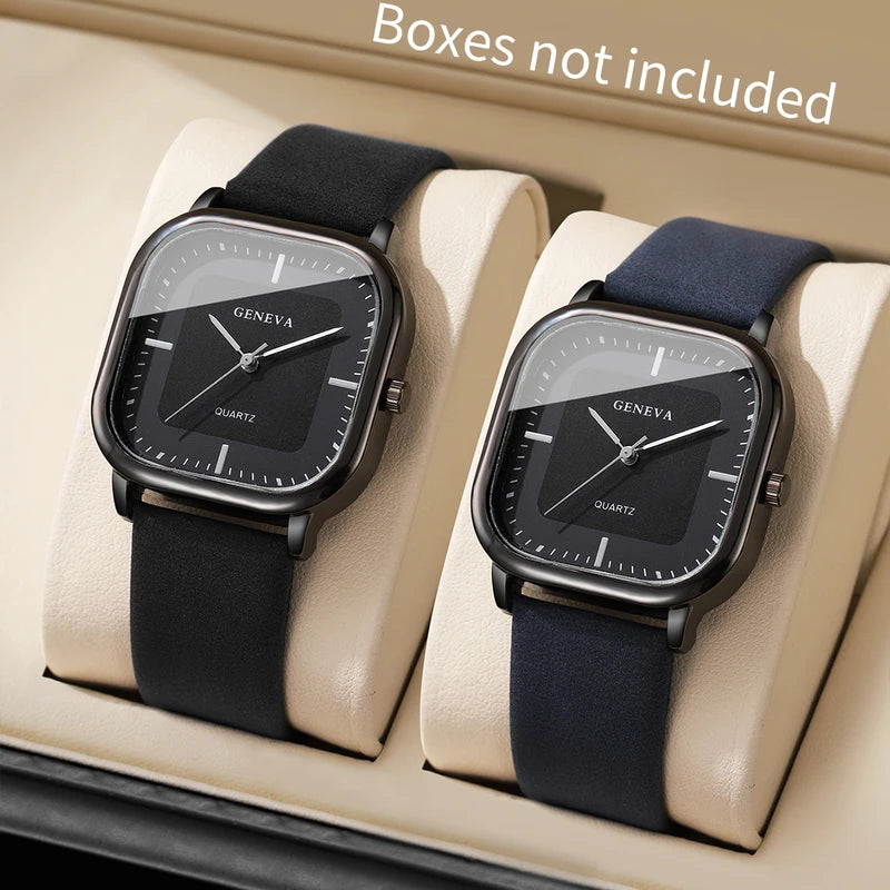 Men's Leather Strap Wristwatch Set - Business Style Quartz Watches, 2-Pack