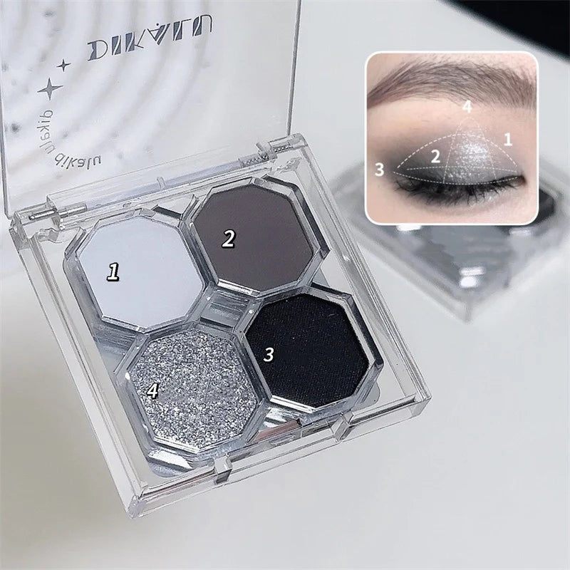 Black Light Star 4-Color Eye Shadow Palette Smoky Dark Black Makeup Cosmetics