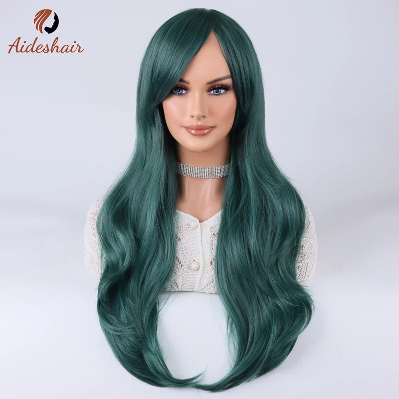 Colorful Diagonal Bangs Long Curly Synthetic Wig for Women Cosplay Party