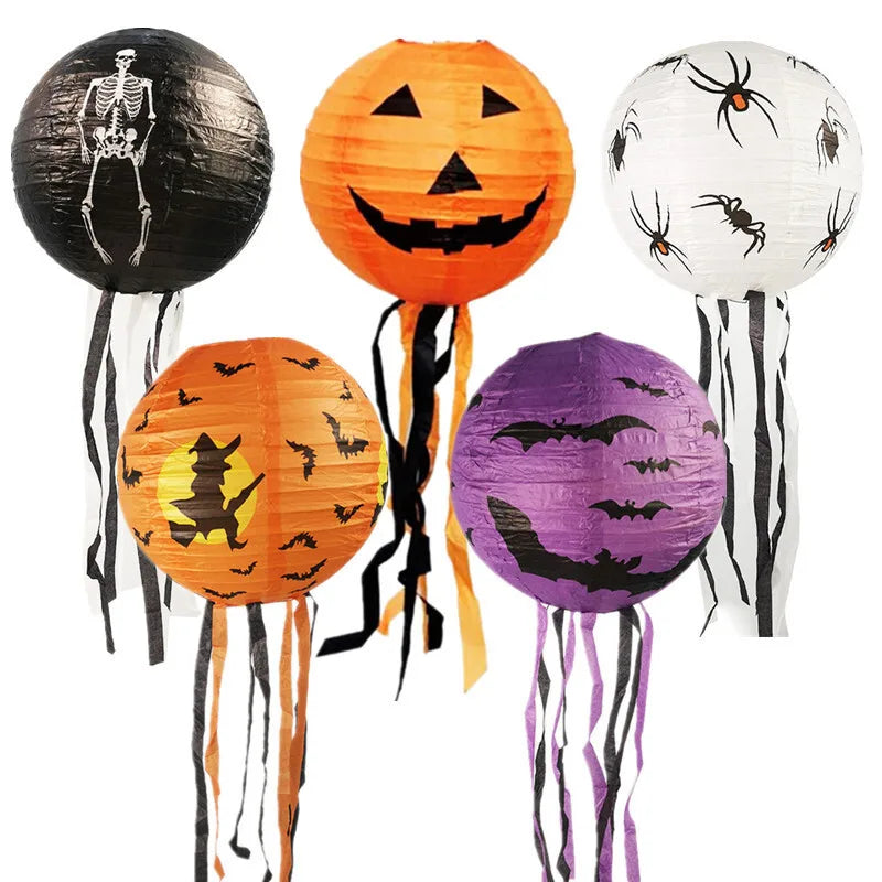 Halloween Paper Lanterns Pumpkin Spider Bat Skeleton Party Decorations Outdoor Set