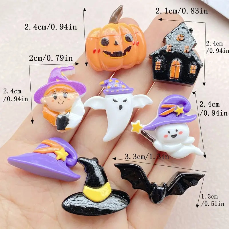 10Pcs Cute Resin Halloween Ghost and Pumpkin Flat Back Craft Decorations for Jewelry and Scrapbooking