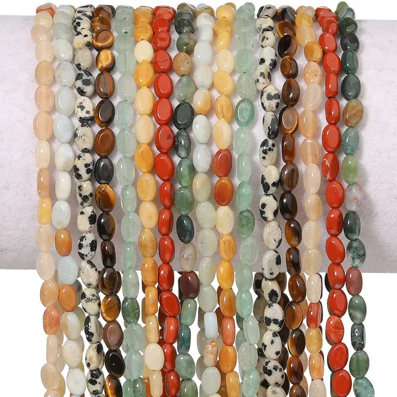 6x4mm Natural Amazonite & Red Jasper Beads Oval Shape Loose Jewelry Making Supplies