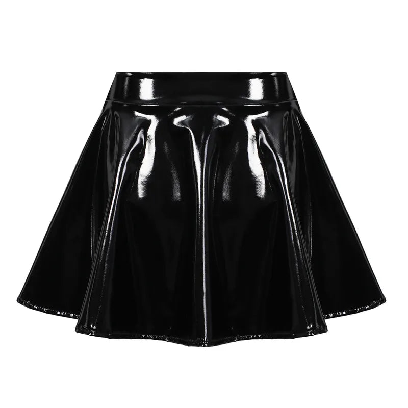 Women’s Latex Rave Skirt for Club Dance Performance Flared Mini Costume