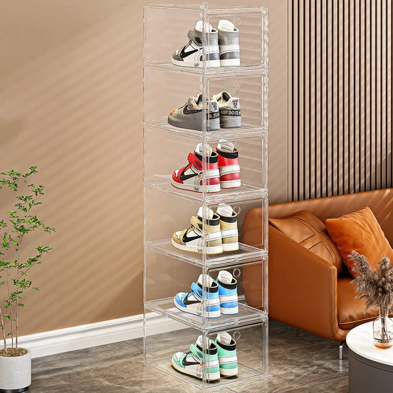 Large Transparent Sneaker Organizer Box with Magnetic Closure - Stackable Shoe Storage