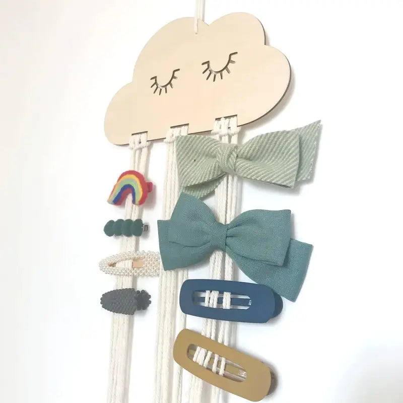 Solid Wood Cloud Jewelry Hairpin Storage Box - Bow Organizer