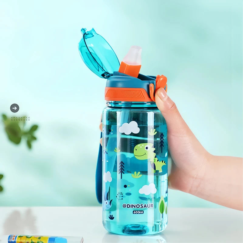 600ml Kids Water Bottle with Silicone Straw Leakproof Portable Sippy Cup for Summer