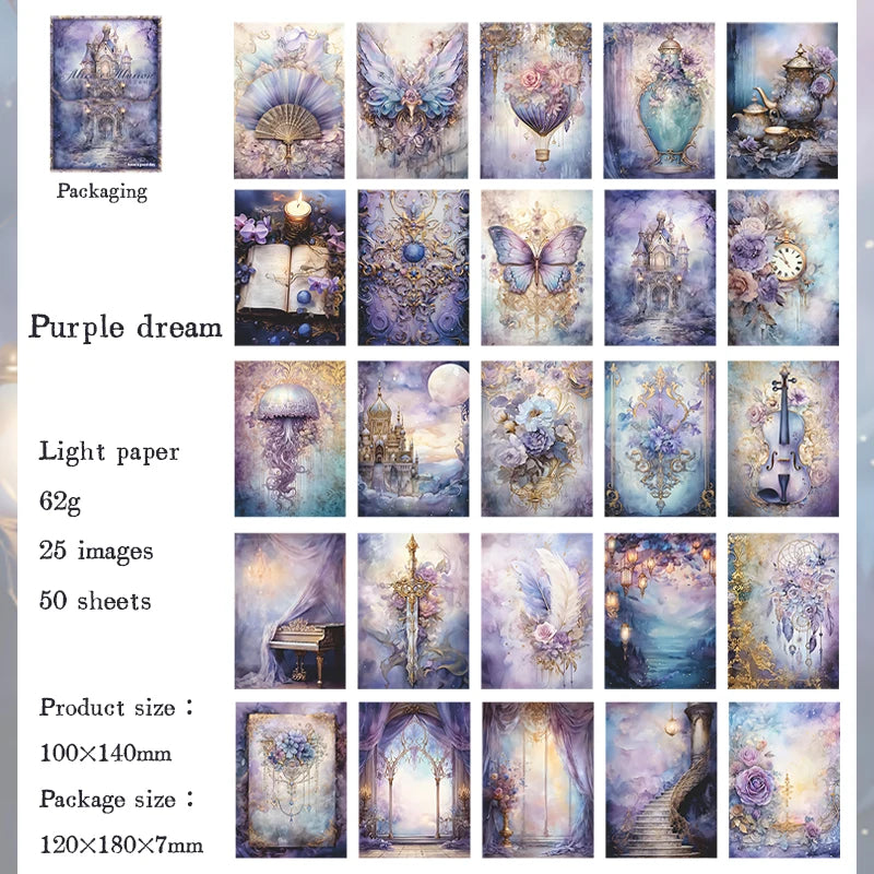 50 Pieces Vintage Scrapbooking Paper Set Handmade Collage Background Craft Material