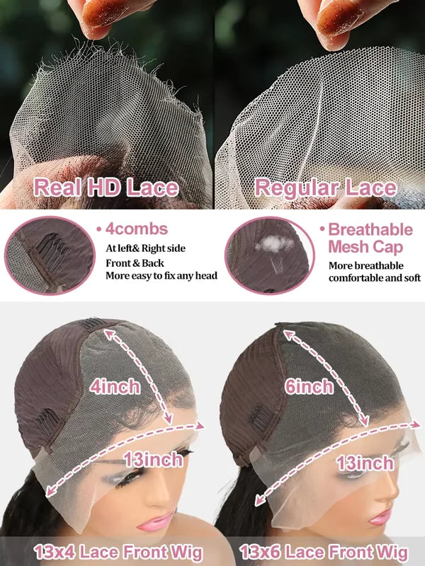 Peruvian Human Hair Wigs 32-34 Inch HD Lace Front Straight Glueless Closure for Women