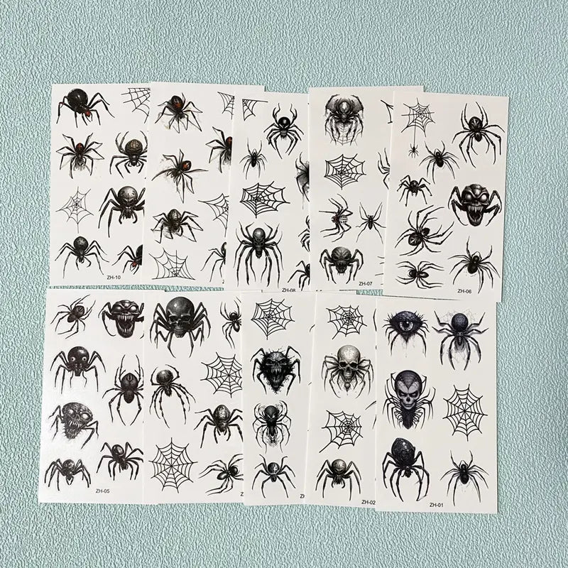 10pcs Spider Web Temporary Tattoos for Halloween Face & Body Decoration