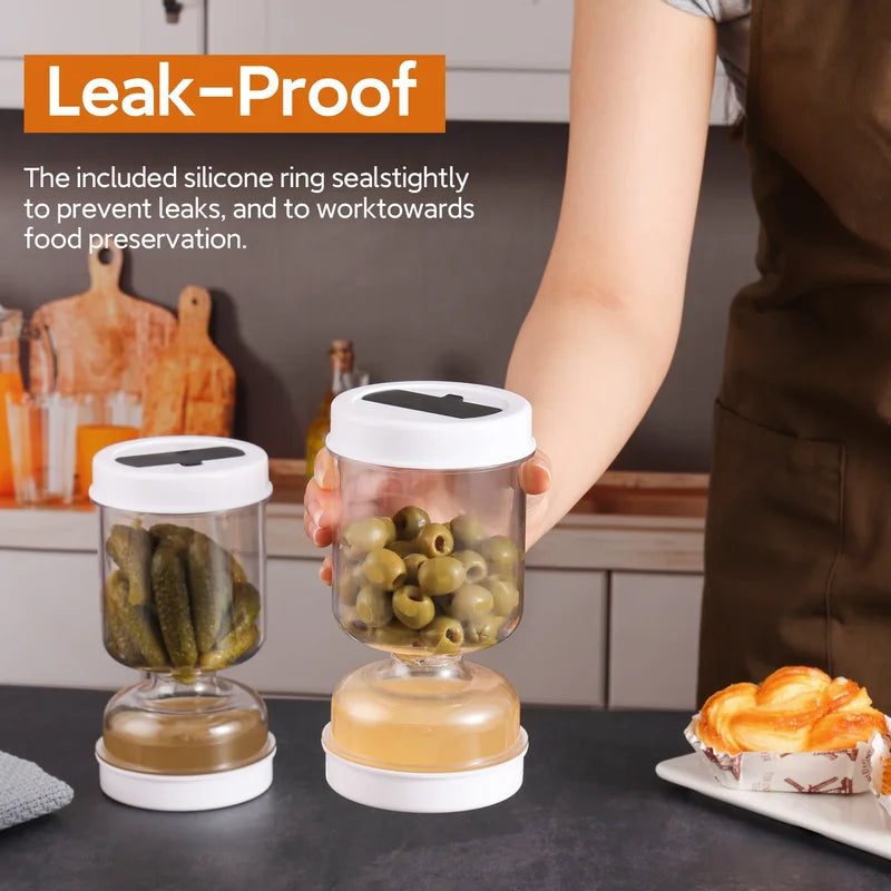 Olive and Pickle Strainer Jar with Airtight Lid - Food Storage Container