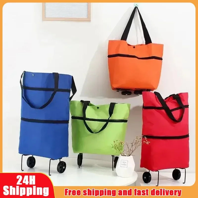Foldable Shopping Cart with Wheels and Trolley Basket — Compact Grocery Trolley for Home & Supermarket