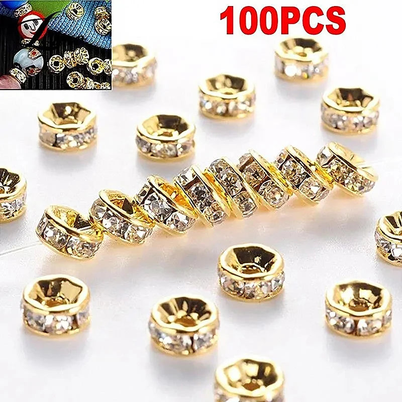 100pcs Stainless Steel Crystal Beads for Jewelry Making - Disc Spacer Charms