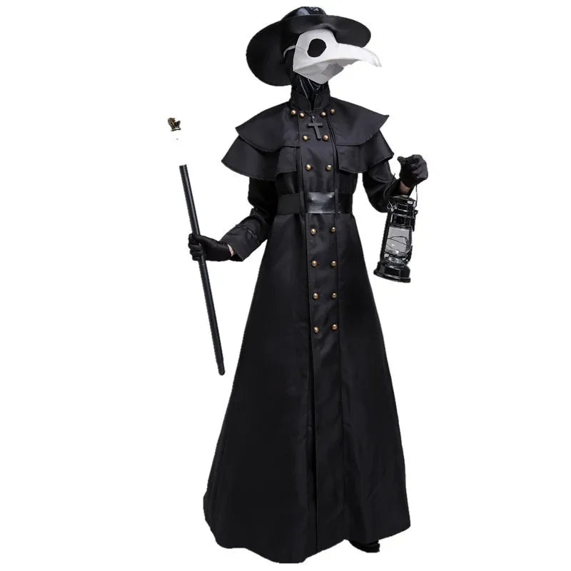 Medieval Hooded Robe Plague Doctor Costume Cloak Mask Hat for Men Steampunk Cosplay