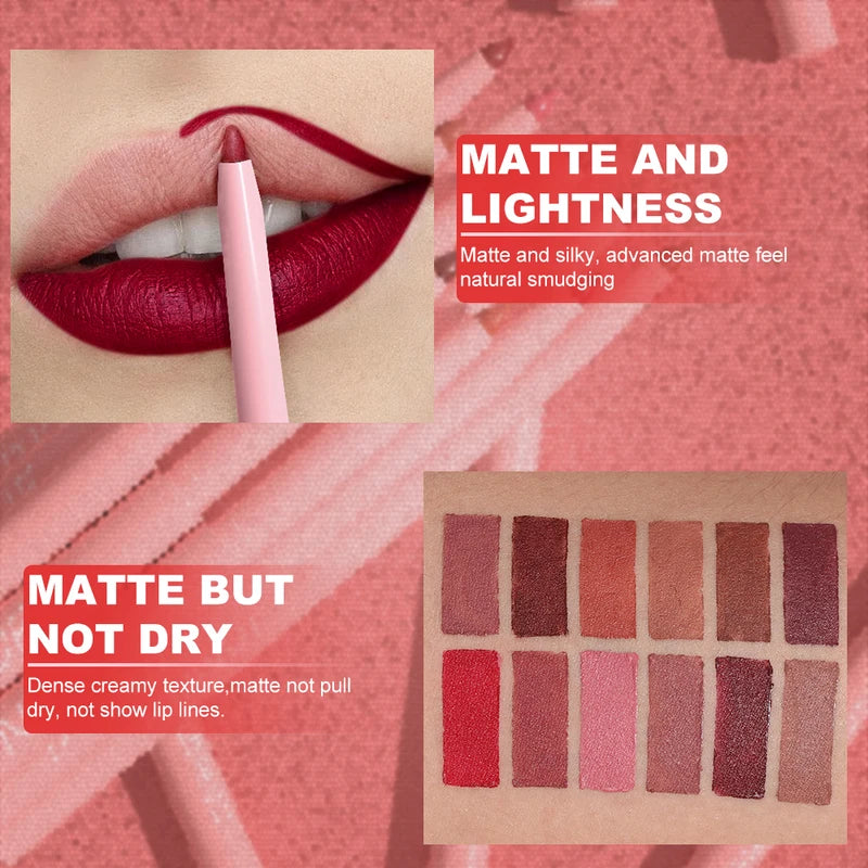 6-Piece Long-Lasting Waterproof Lip Liner Set - Non-Fading, Easy Color