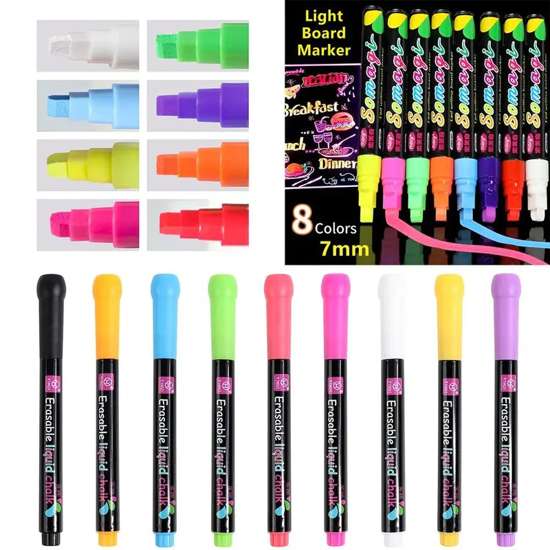 Dust-Free Erasable Whiteboard Chalk Marker Pen Set - 9 Vibrant Colors