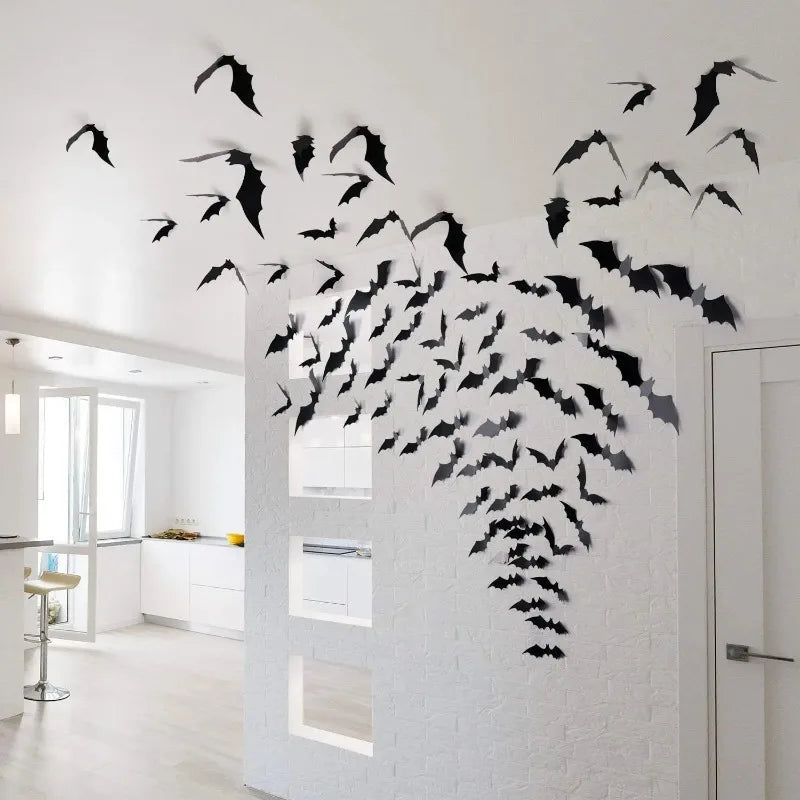 Halloween Bat Wall Decor with Purple Light No Light Wall Sticker Party Decoration