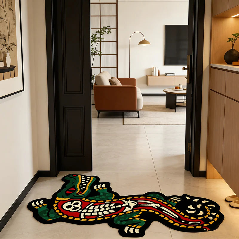 Retro Crocodile Skull Rug - Irregular-Shaped Carpet for Living Room & Bedroom Decor
