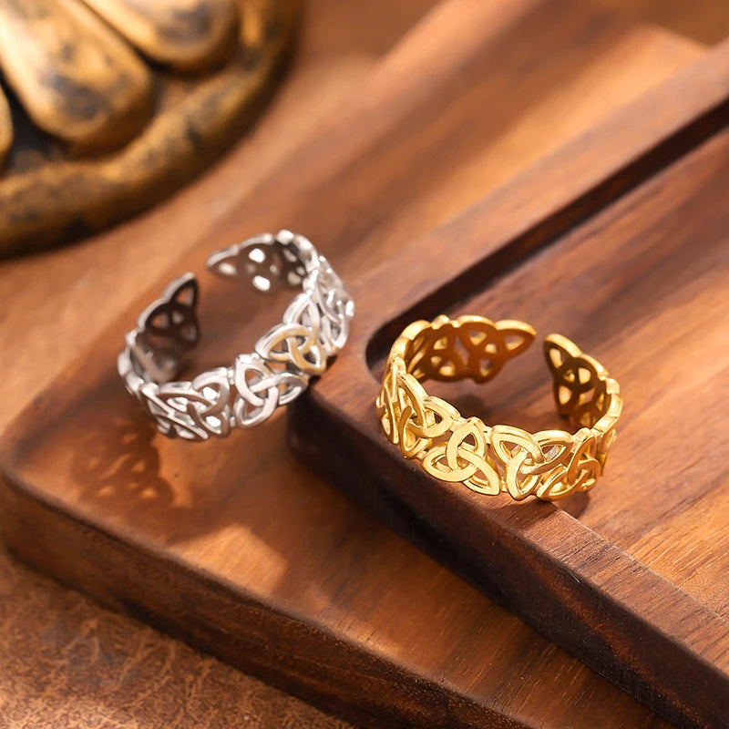 Adjustable Stainless Steel Knot Rings for Men Women Waterproof & Fading-Resistant Jewelry