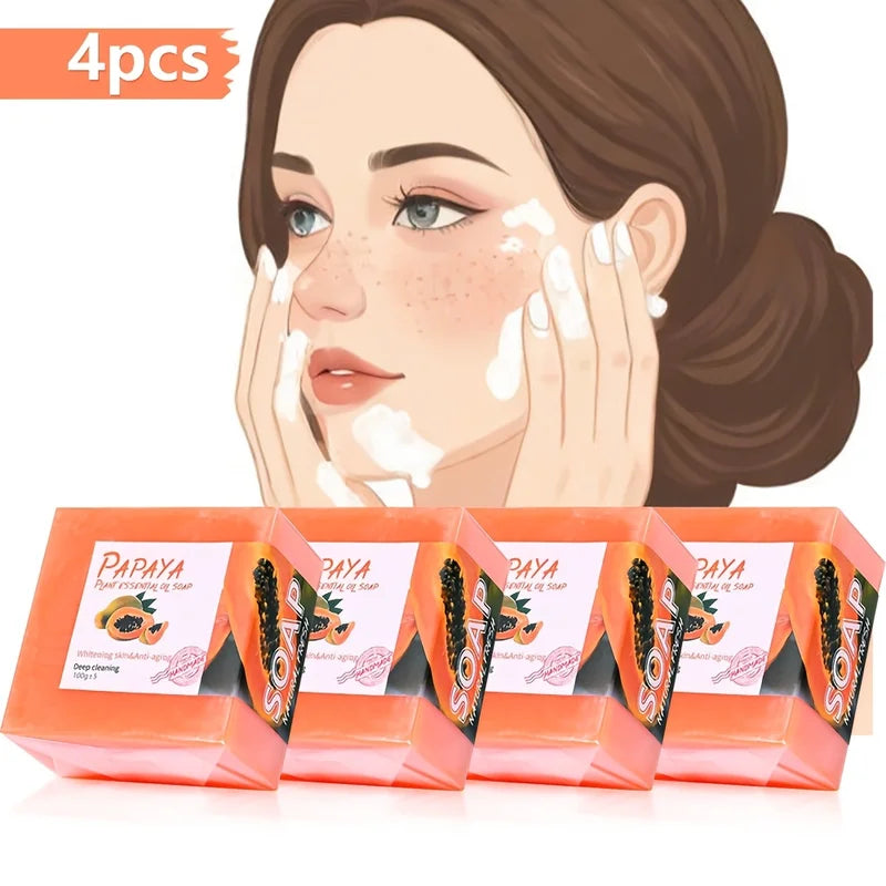 Papaya Essential Oil Soap for Face Cleansing Hydrating Whitening Natural Pink Rose 4pcs