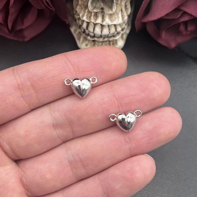 Silver Heart Magnetic Snap Charms 20pcs Jewelry Making Supplies for DIY Crafts